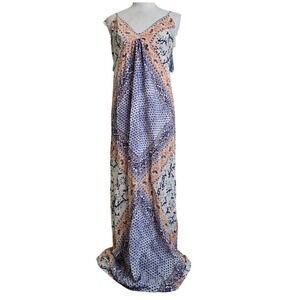 Cynthia Vincent Twelfth Street Medium‎ Purple Geometric Silk Light Maxi Dress
